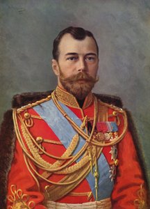 Portret van tsaar Nicolaas II (kleurenlitho)