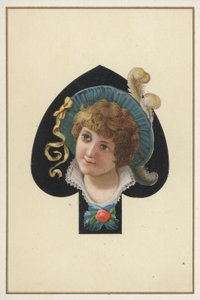 Portret van een meisje op een speelkaart (kleurenlitho) door European School