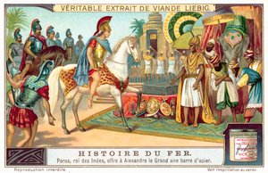Porus, koning van de Pauravas, biedt Alexander de Grote een staaf staal aan door European School