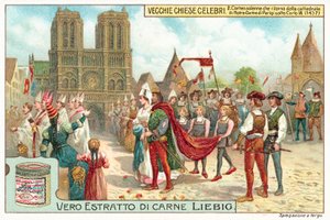 Processie die Notre Dame de Paris verlaat tijdens het bewind van Karel VII van Frankrijk