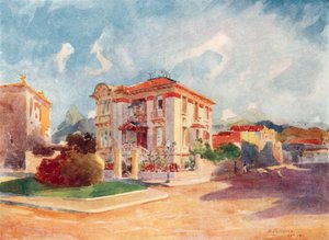 Woonhuis van HE Dr Pedro de Toledo, voormalig minister van Landbouw, Avenida Beira Mar (kleurenlitho) door European School