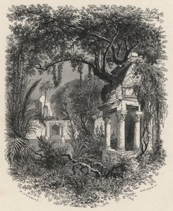 Ruïnes van de tuinen van de grote Mogol (gravure) door European School