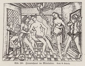 Scène in een Frauenhaus, een laatmiddeleeuws Duits bordeel