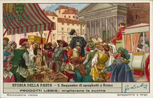 Inbeslagname van illegaal verhandelde spaghetti, Rome (chromolitho) door European School
