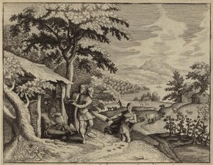 Sem en Jafet bedekken de naaktheid van hun vader Noach (gravure) door European School