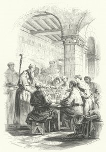 Sint Eligius bedient voedsel aan de armen (gravure) door European School