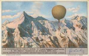 Zwitserse ballonvaarder Eduard Spelterini vliegt over de Alpen