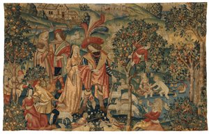Tapijt met Pastorale Scene met Fruitplukken, of De Heer in zijn Park of Landelijke Alliantie en Fruitplukken, ca.1500