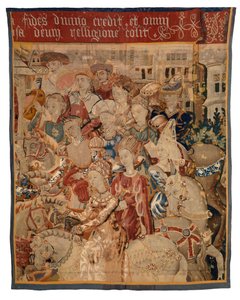 Tapijtfragment met dames en heren te paard, of Parijs keert terug met Helena, of De Terugkeer van de Veldtocht door European School