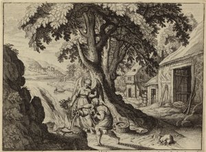 De Engel van de Heer verschijnt aan Gideon (gravure) door European School