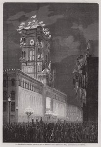 Het Berlijnse Rathaus verlicht om de terugkeer van Kaiser Wilhelm I te vieren
