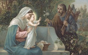 De Heilige Familie: Kerstkaart (chromolitho)