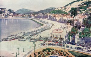 Praia da Lapa en Praca da Gloria, een glimp van de militaire parade op 15 november, de verjaardag van de stichting van de Republiek Brazilië (kleurenlitho) door European School