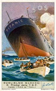 De Titanic die draadloos een SOS-bericht verstuurt