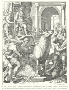 De bronzen stier: martel- en executie-instrument door vuur gebruikt door de oude Griekse tiran Phalaris van Akragas (Agrigento), Sicilië door European School