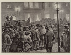 Transport van cholera-verdachte Russische emigranten door Berlijn (litho)