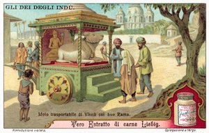 Draagbaar idool van Vishnu met de os Rama