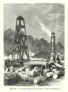 Een bron van aardolie in de Oil-Creek vallei door European School