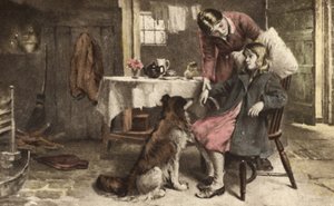 Onwel meisje (kleurenlitho) door European School