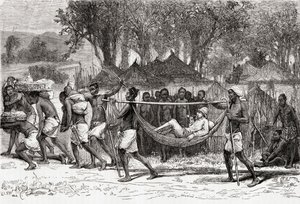 Verney Lovett Cameron arriveert in het dorp Oulonnda, Afrika, 1878 door European School