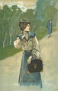 Vrouw in het bos bekeken door een man door European School