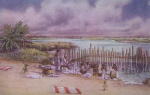 Vrouwen die hun kleren wassen in de rivier, Noord-Afrika