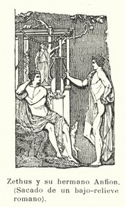 Zethus en Amphion, tweelingzonen van Zeus, Romeins bas-reliëf