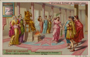 Zeus, god van het oude Griekenland (chromolitho)