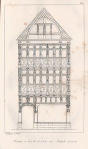 Houten huis uit de 15e eeuw, rue Malpalu nr. 90-92 door Eustache Hyacinthe Langlois