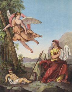 Hagar en de engel in de wildernis door Eustache Le Sueur