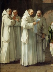 Sint Bruno (1030-1101), stichter van de Kartuizerorde ontvangt een boodschap van paus Urbanus II (detail)