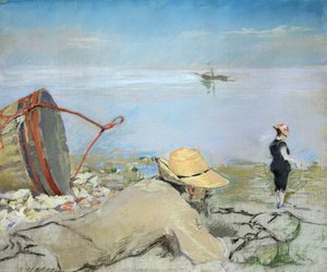 Henri Guerard Ontspant zich op het Strand door Eva Gonzalès
