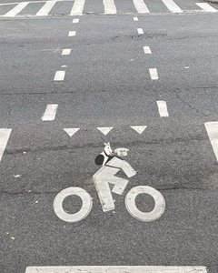Fietsstrook bewegwijzering op straat (digitale kunst) door Evan Sklar