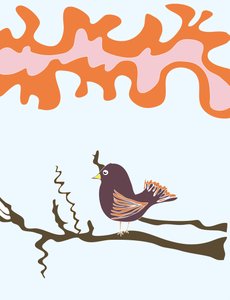 Vogel op tak, 2015 (met de hand getekend op een iPad met een Apple potlood) door Evan Sklar