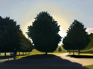Fietser, zonsopgang, Hyde Park (digitale kunst) door Evan Sklar