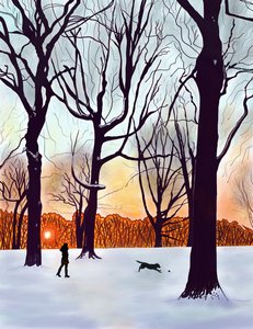 Hond in sneeuw, Brooklyn (digitale kunst) door Evan Sklar