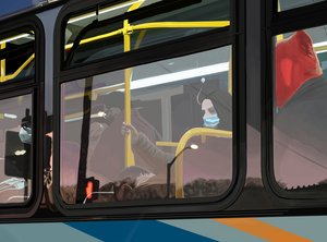 Forenzen op de bus in de vroege ochtend, Brooklyn (digitale kunst)