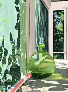 Groene vaas in afgeschermde veranda, Brooklyn (digitale kunst)