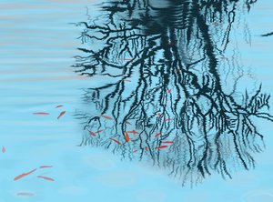 Koi en boomtakken (digitale kunst)