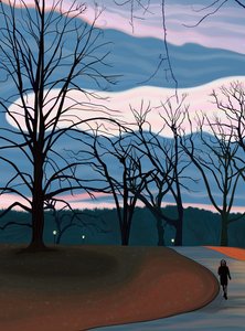 Man die oefent in Prospect Park bij zonsopgang schemering.(digitale kunst) door Evan Sklar