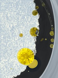 Rijst koken in pot met druppels olijfolie (digitale kunst)