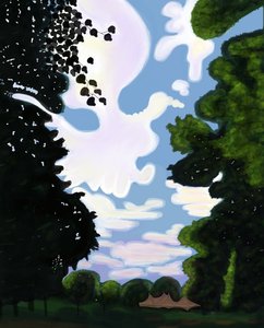 Tent en lucht, Prospect Park 2018 (met de hand getekend op een iPad met een Apple-potlood) door Evan Sklar