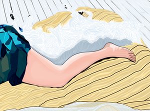 Vrouw en hond slapen (digitale kunst)