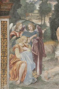 De doop van Christus, detail van engelen door Evangelista and Arcimboldi Luini