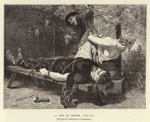 La Mort de Chramme. De dood van Chram, zoon van Chlothar I, koning van de Franken, 561 door Evariste Vital Luminais