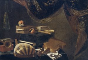 Stilleven met muziekinstrumenten door Evaristo Baschenis