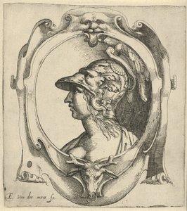 Buste van jonge vrouw met helm