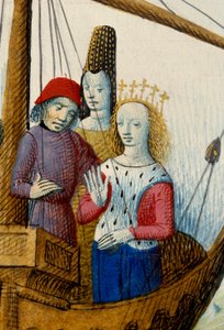 Koningin Iseult van Tristan en zij gingen aan boord voor het koninkrijk Logres