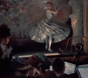 Danseres in Wit voor de Footlights door Everett Shinn