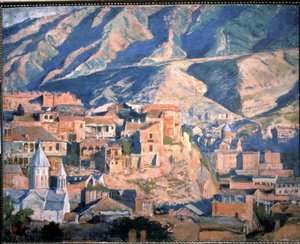 Tbilisi (Republiek Georgië) - Uitzicht op een stad in de Kaukasus, in een rotsachtig berglandschap door Evgeni Evgenievitch Lanceray